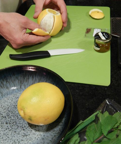 Honey Saffron Chicken with Mint & Orange Couscous - orange preparation