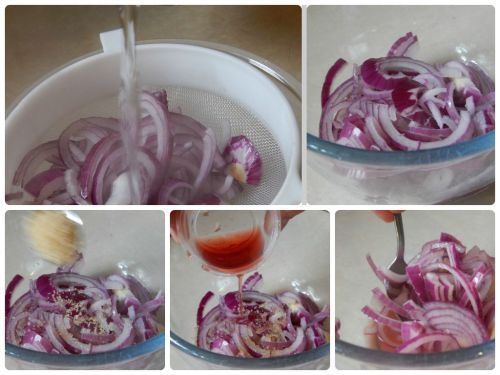 Mozzarella Panzanella Salad - onion preparation