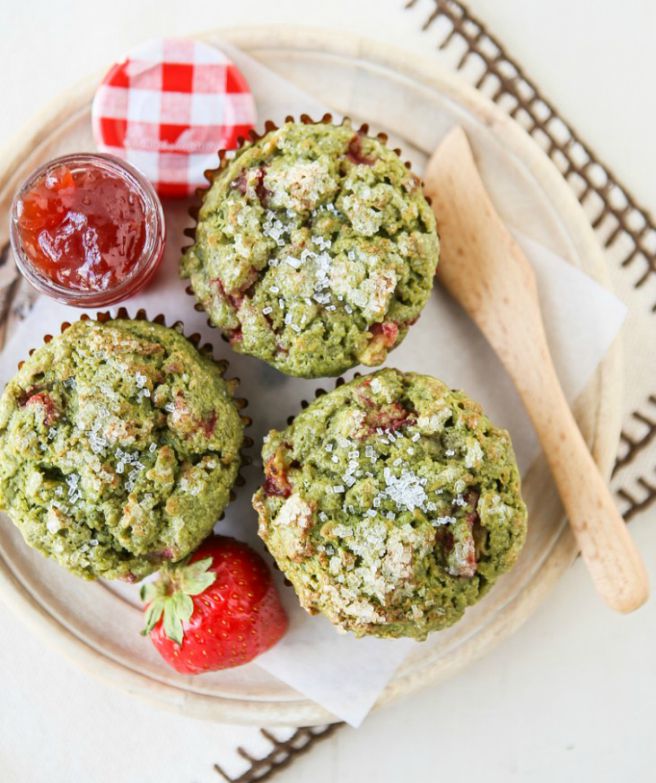 Strawberry Oat Matcha Muffins