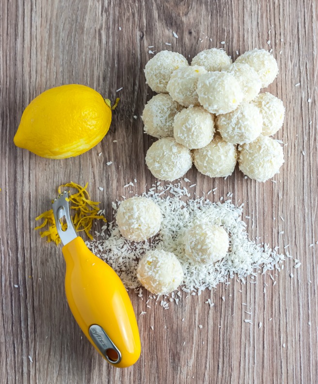 Coconut & Lemon Bliss Balls These tangy bliss balls have just enough sweetness to satisfy your sweet tooth cravings. They are refined sugar free and have a higher protein content thanks to the additional whey protein powder making them an ideal little healthy snack.