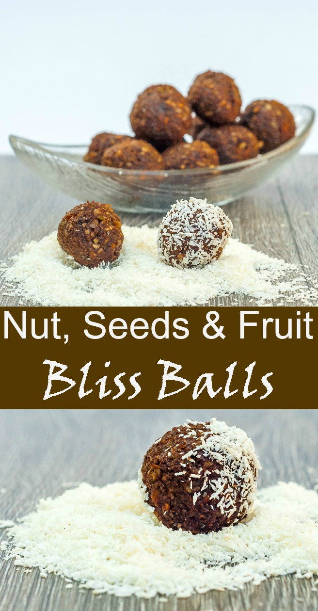 Sugar Free mixed nuts, seeds and dry fruit bliss balls – a perfect healthy snack boosting your energy levels and providing good nutrition. This is a totally fool proof recipe that is quick and easy to make.