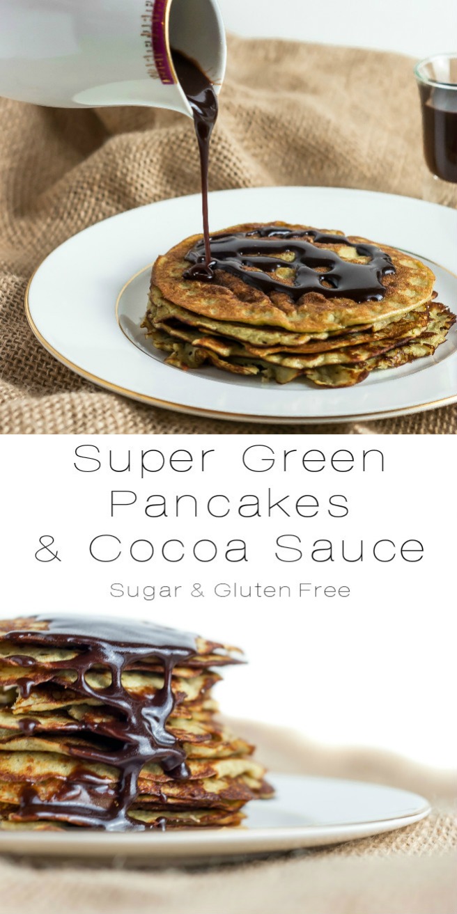 These sugar & gluten free pancakes with a delicious cocoa sauce make for a wonderful guilt free treat. Packed with goodness from coconuts, super greens and ice cream whey powder they will appeal to both adults and children, I am sure of it! 