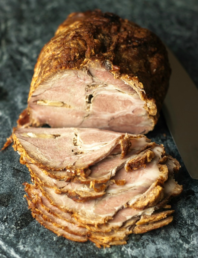 Foolproof Homemade Ham. It might not be a very sophisticated recipe, there is no brining and no glazing but if you buy a proper quality piece of meat, ideally from your local butcher, you will understand why it is so good. The real taste of meat, slightly enhanced with salt, pepper and garlic… trust me, if the quality of meat is good, this is all you need to make it work.