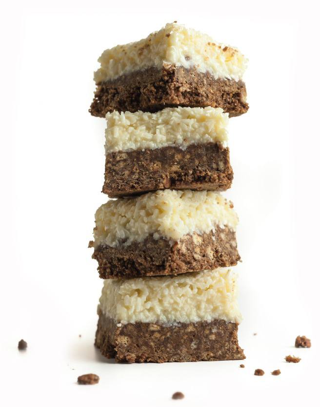 This super easy, totally fool-proof dessert will be perfect for any coconut lover. Sweet, chewy coconut goodness set over a crunchy chocolate flavoured base… simple perfection! 