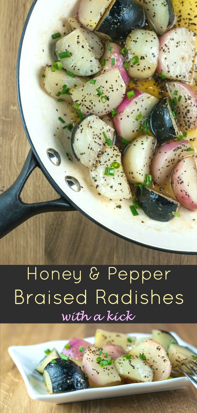 Soft, sweet and buttery with a spicy finish, this recipe for honey & pepper braised radishes will make a wonderful starter, side dish or even a main dish for any vegetable lovers out there. 