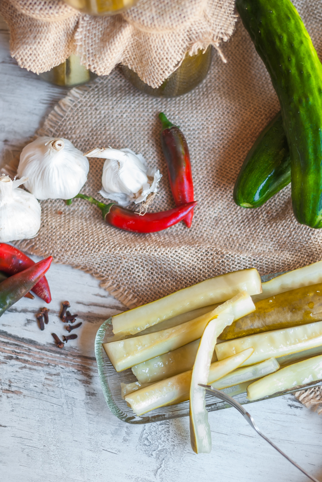 Crisp with a lovely vinegary bite and a slight chilli kick, these pickled cucumbers sticks will light up any meal.