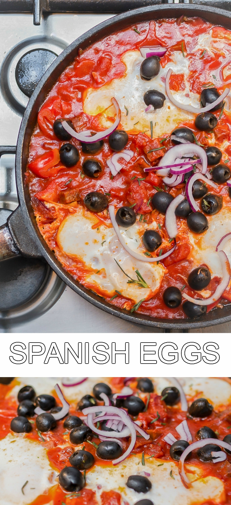 Eggs baked on top of a rich tomato based sauce topped with olives and parsley… a wonderful flavour combination, which is perfect any time of the day. 